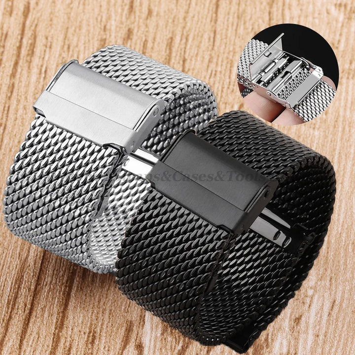 1.0mm Milanese Mesh Stainless Steel Watch Strap – 18–24mm, Quick-Release with Folding Buckle