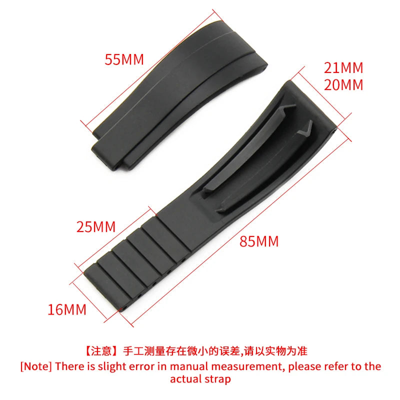 Rubber Watch Strap with Stainless Steel Butterfly Buckle for Rolex