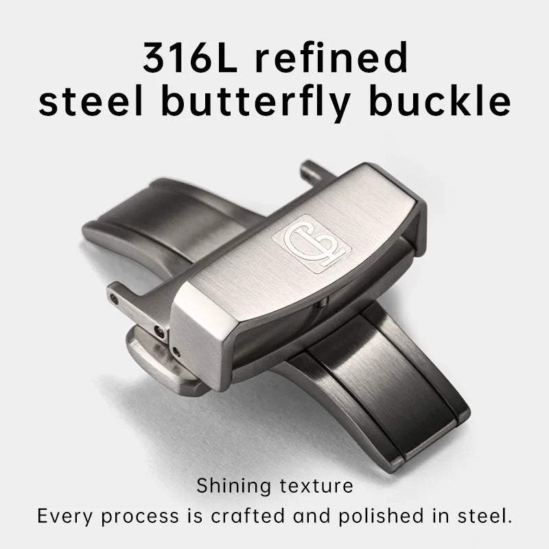 MAIKES 316L Stainless Steel Butterfly Clasp – 18/20mm Brushed Folding Buckle