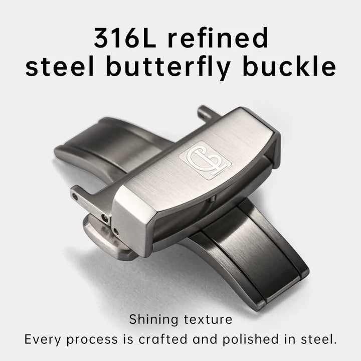 MAIKES 316L Stainless Steel Butterfly Clasp – 18/20mm Brushed Folding Buckle