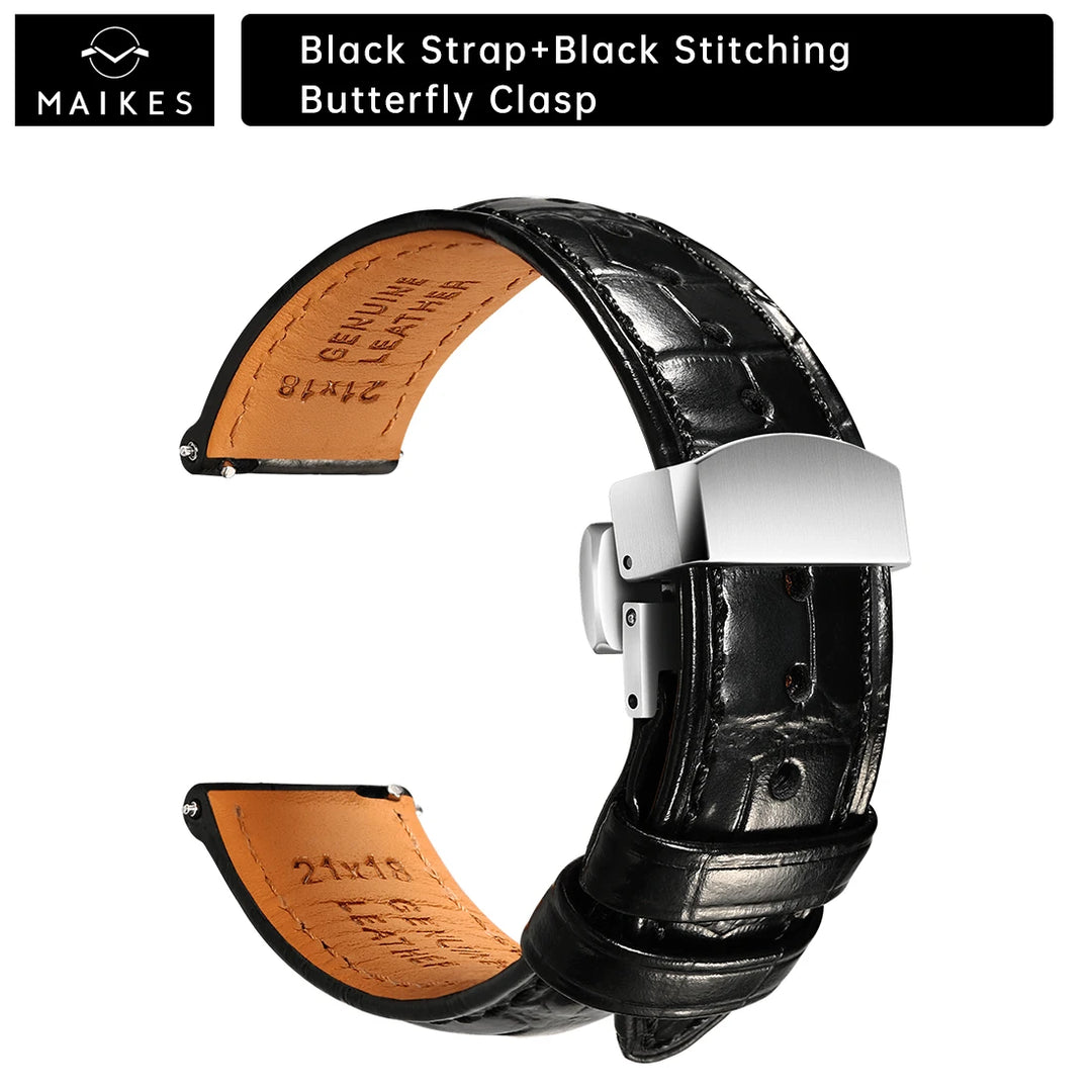 Maikes Top Quality Leather Watch Strap Accessories Butterfly Buckle For Chopard Breitling Omega Patek Philippe Watch Band