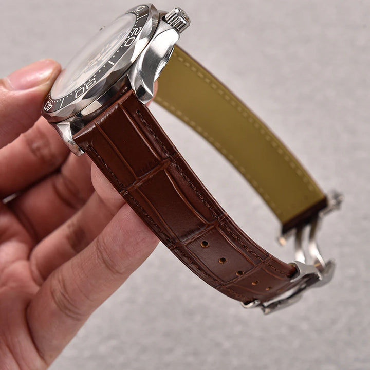 19 20 21 22mm Calfskin Leather Watch Strap For Omega 007 Seamaster 300 Speedmaster Folding Buckle Band Bracelet Accessories Men