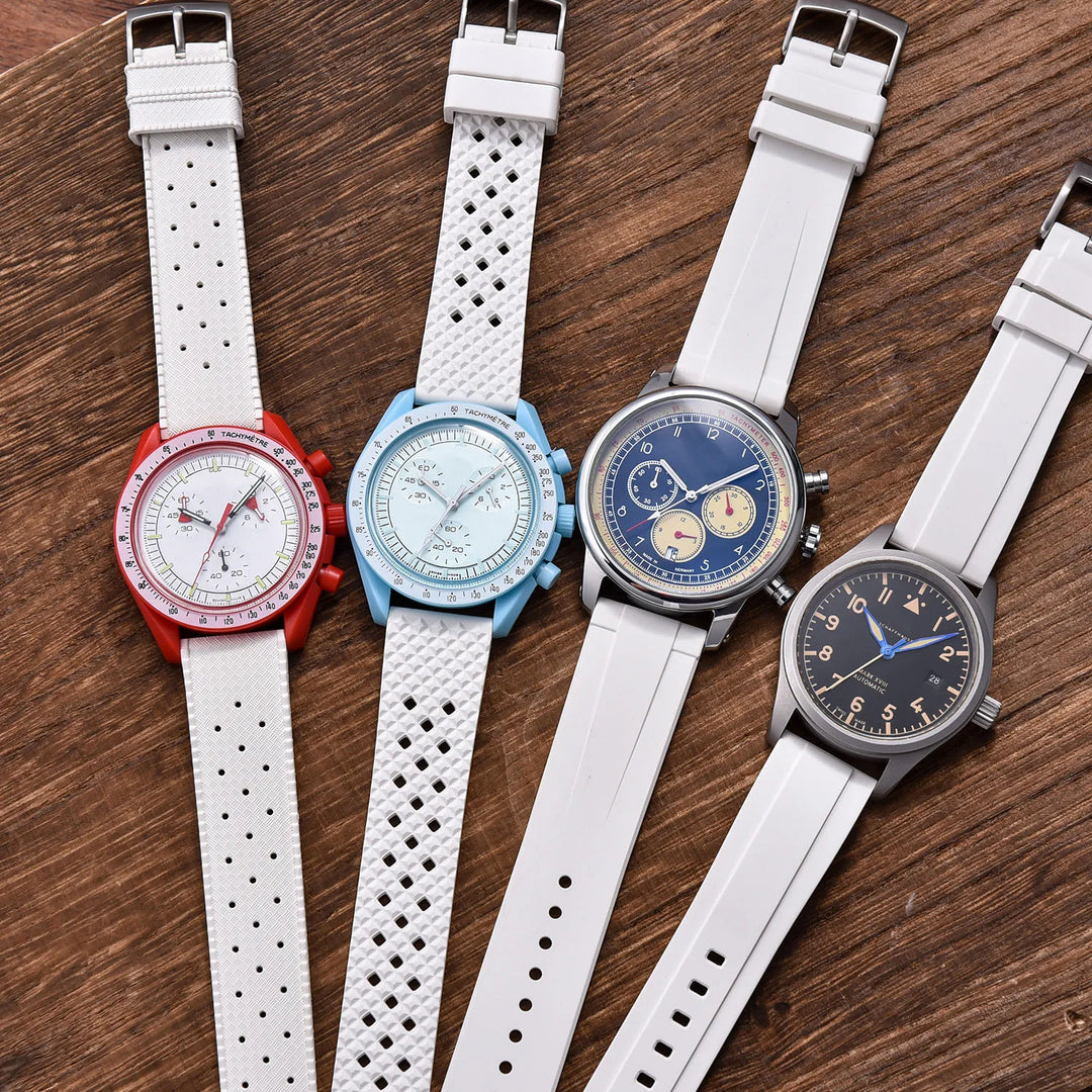 White Tropical Waffle CTS FKM Watch Strap Fast Release 20mm 22mm New Fluororubber Traditional Diving Watch Band