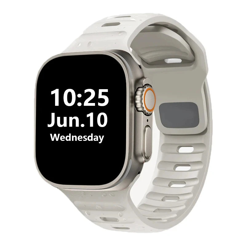 Silicone Rubber Apple Watch Band 38–49mm for iWatch Series 3–8 & Ultra