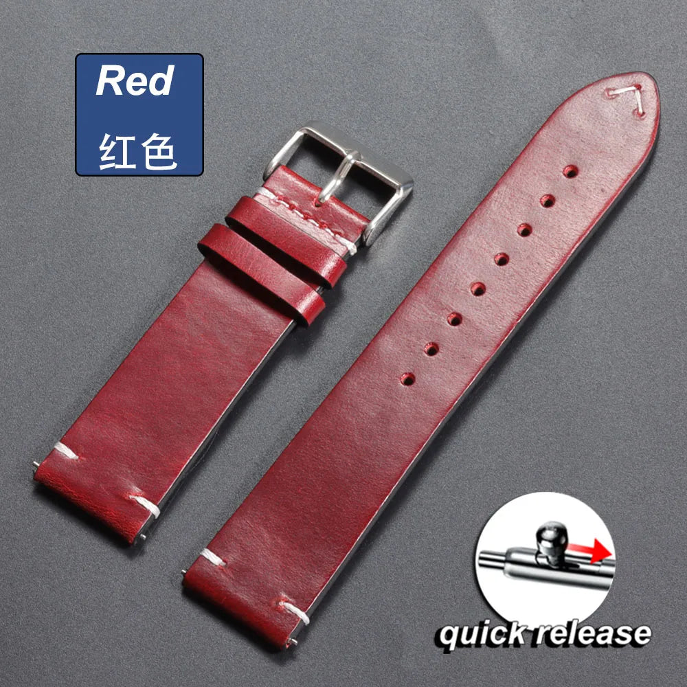 Vintage Oil Wax Leather Watch Strap – 18–24mm, Omega & Seiko
