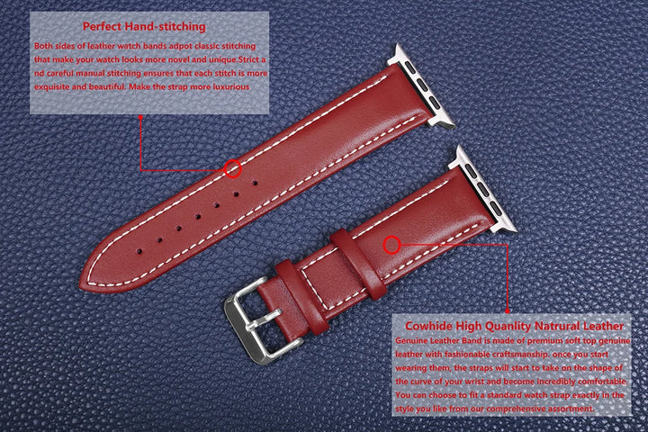 Genuine Leather Apple Watch Band 40–49mm for iWatch Series 3–8 & Ultra