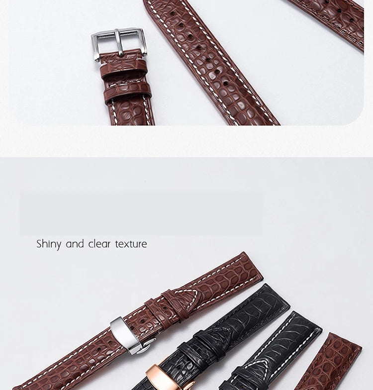 Crocodile Skin Genuine Leather Watch Band with Needle & Butterfly Buckle for
