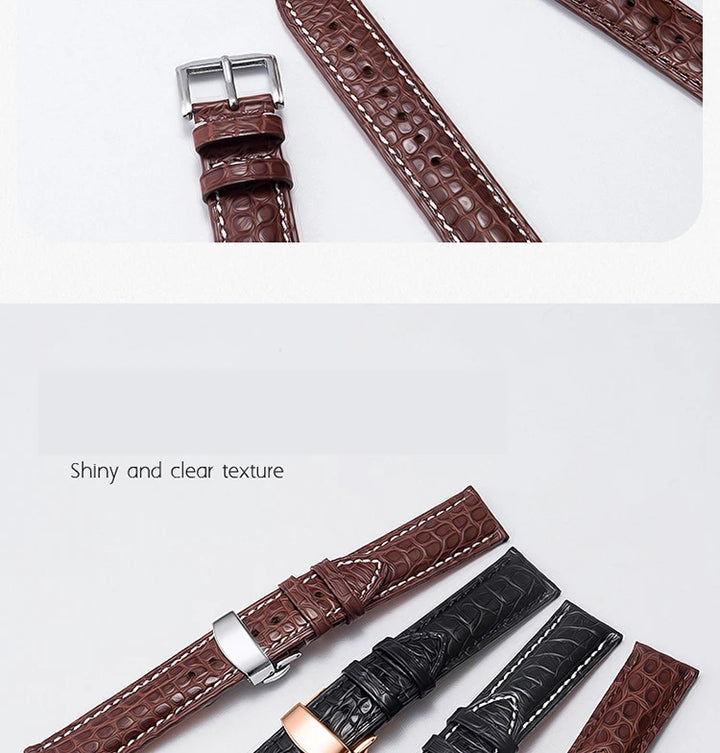 Crocodile Skin Genuine Leather Watch Band with Needle & Butterfly Buckle for