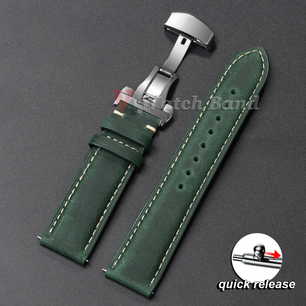 Genuine Calfskin Leather Watch Band 14–24mm for Omega & Seiko (Butterfly Buckle, Brown)