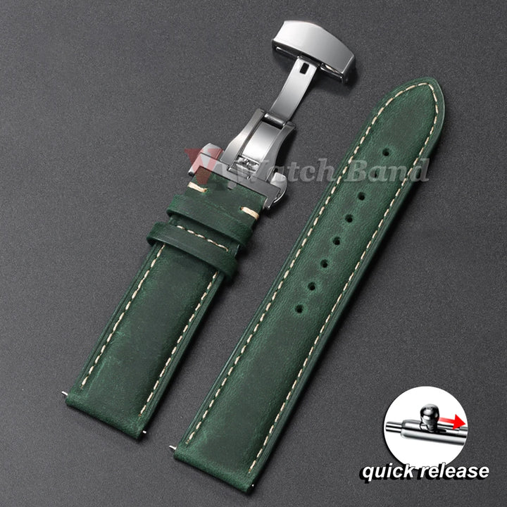 Genuine Calfskin Leather Watch Band 14–24mm for Omega & Seiko (Butterfly Buckle, Brown)
