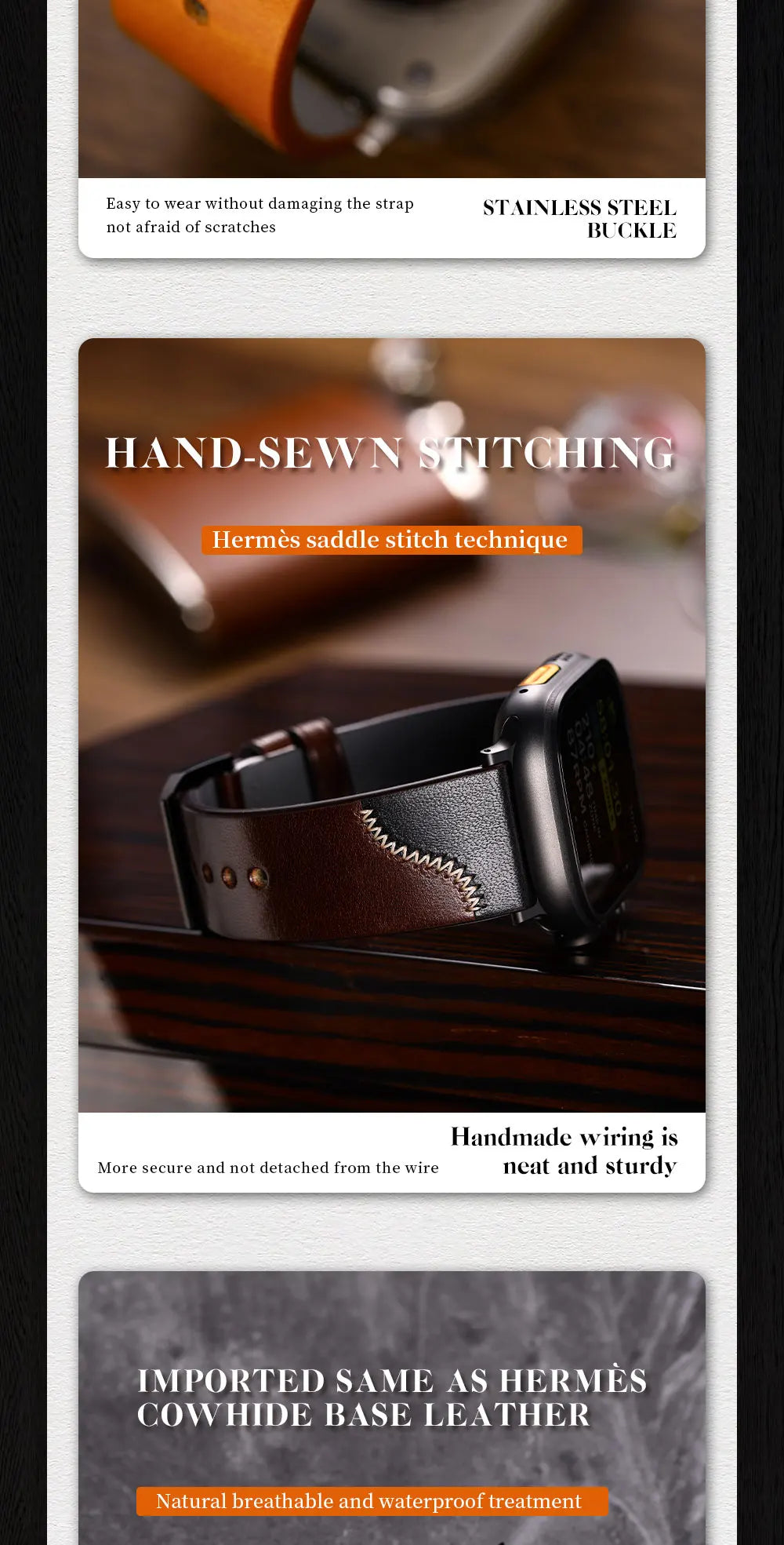 Bicolor Leather Apple Watch Band Series 10 & Ultra 41–49mm – MAIKES