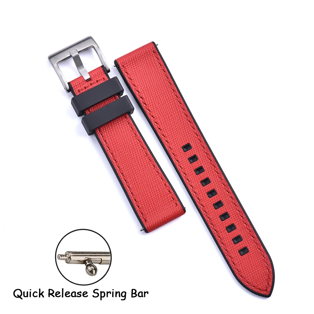 FKM Rubber Strap 20mm22mm Leather Qucik Release Watch Band Universal Women Men Watch Accessories for Omega Seiko Sports Bracelet