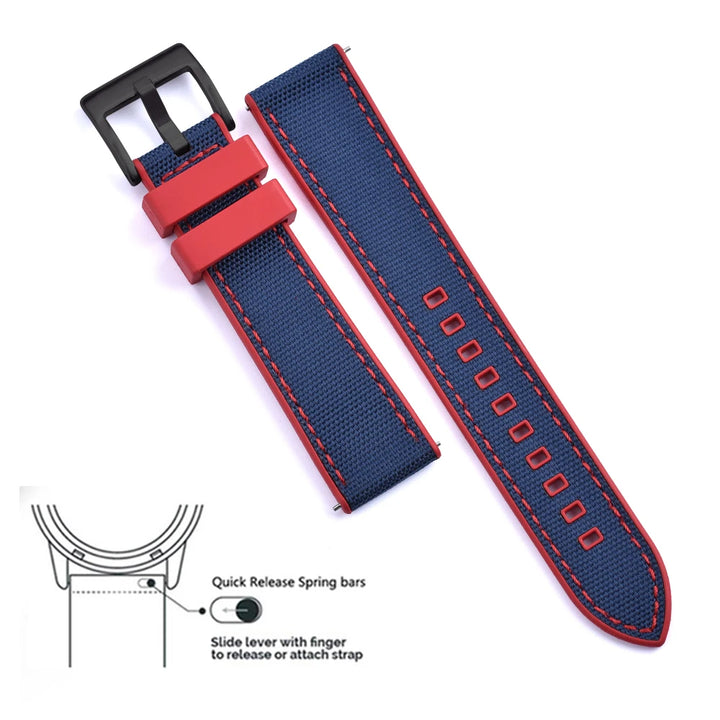 New Design Hybrid FKM Watch Strap 20mm 22mm Fluoro Rubber Canvas Nylon Watchbands Quick Release For Each Brand Diving Watches