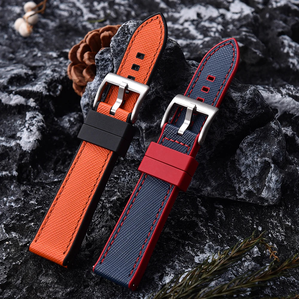 FKM Rubber Strap 20mm22mm Leather Qucik Release Watch Band Universal Women Men Watch Accessories for Omega Seiko Sports Bracelet