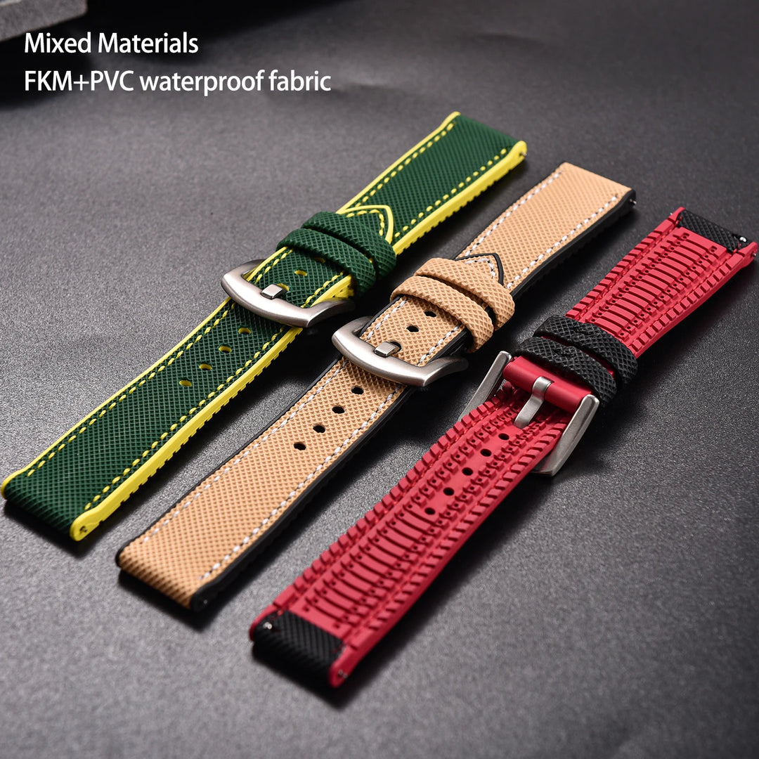 18/20/22/24mm FKM Rubber Watch Strap Quick Release Sailcloth Leather Watch Bands For Omega Seiko Tissot Watch Belt Accessories