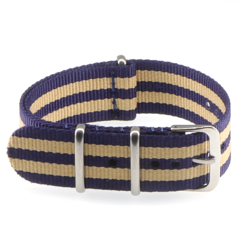 Striped Nylon Watch Strap with Silver Buckle (16-22mm)