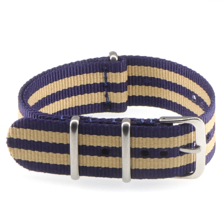 Striped Nylon Watch Strap with Silver Buckle (16-22mm)