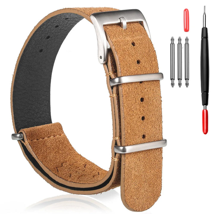 HEMSUT Suede Leather One-Piece Vintage Watch Strap (18-22mm)