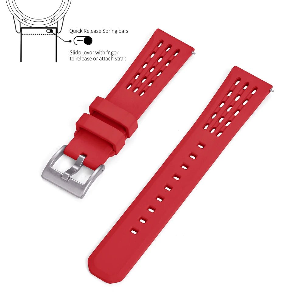 Premium-Grade Porous Structure Quick Release Fluorine Rubber Watch Strap 20mm 22mm New Design FPM/FKM Rubber Watch Band