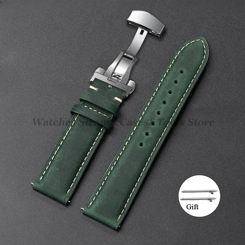 Cowhide Leather Watch Band 14–24mm (Quick Release, Butterfly Buckle) for