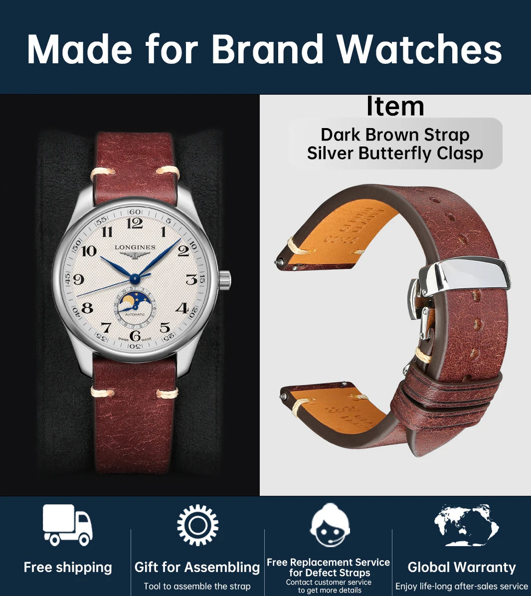 Luxury Quick Release Watchband Accessories For OMEGA Breitling Oris Bracelet Handmade Italian Pueblo Cow Leather Watch Strap