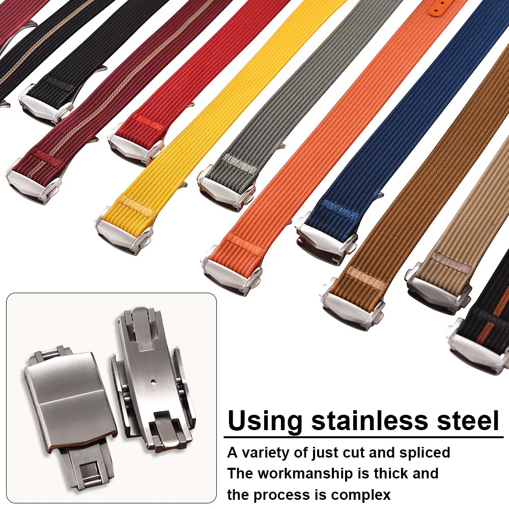 JUELONG 18mm 20mm 22mm Sailcloth Watch Strap Canvas Rubber Hole Sport Waterproof Folding Buckle Watchband For Omega Swatch Moon