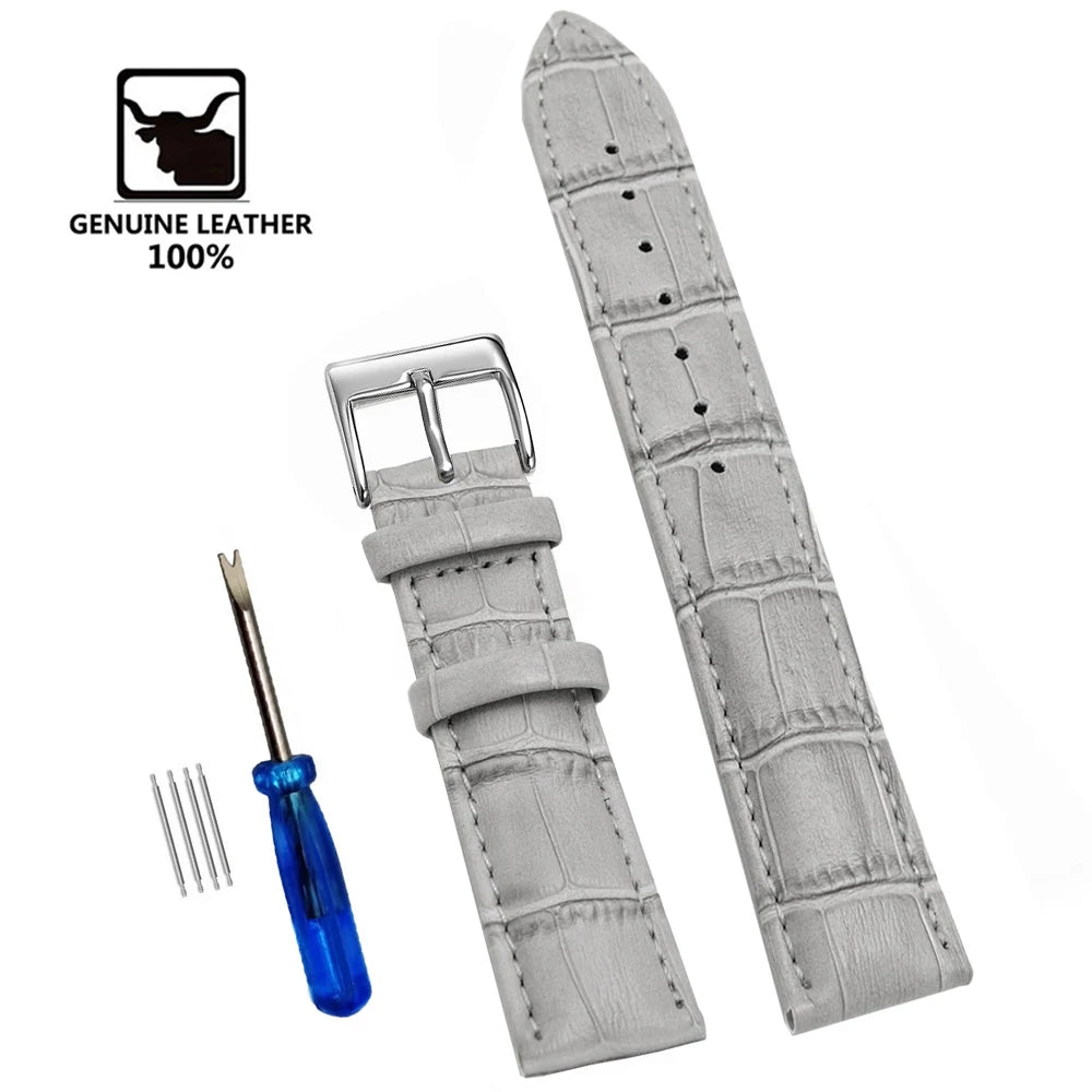 Cowhide Genuine Leather Watch Strap – 12–24mm with Tool
