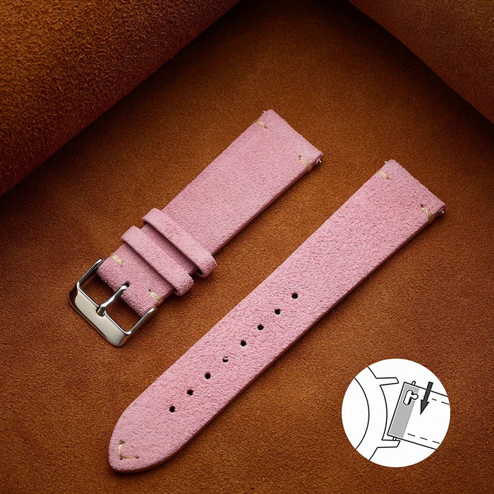 Soft Suede & Calfskin Watch Band 16–22mm (Quick Release, Brown)