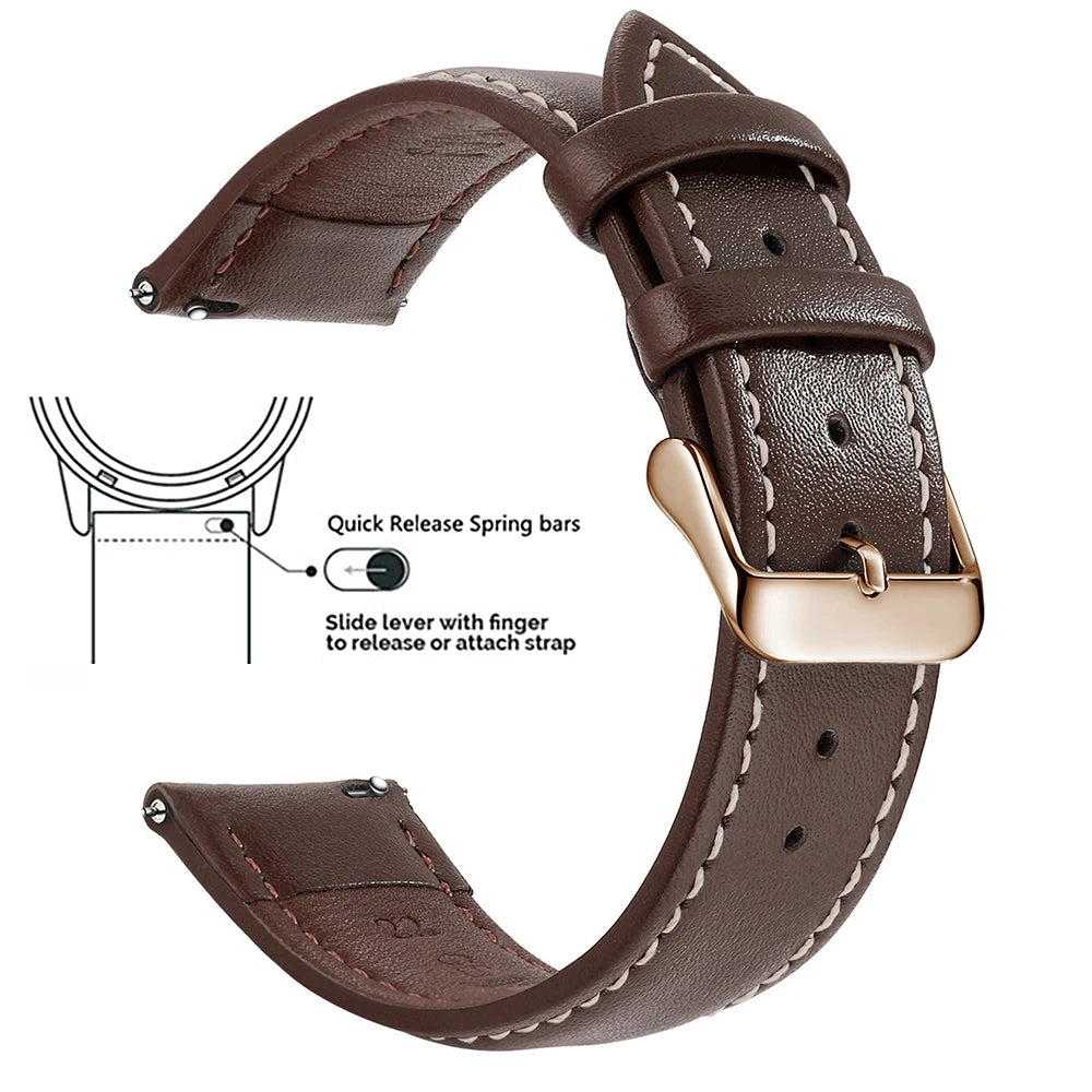 Top Grain Genuine Leather Watch Strap – 12–24mm, Quick Release