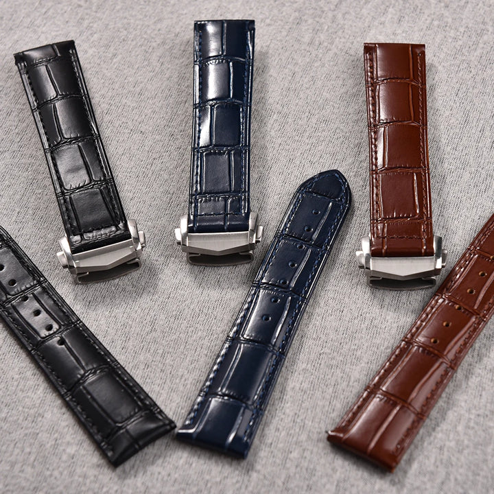 19 20 21 22mm Calfskin Leather Watch Strap For Omega 007 Seamaster 300 Speedmaster Folding Buckle Band Bracelet Accessories Men