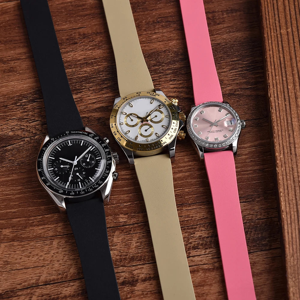JUELONG CTS FKM Rubber Watch Strap 16–22mm Quick Release with Rose Gold Butterfly Buckle