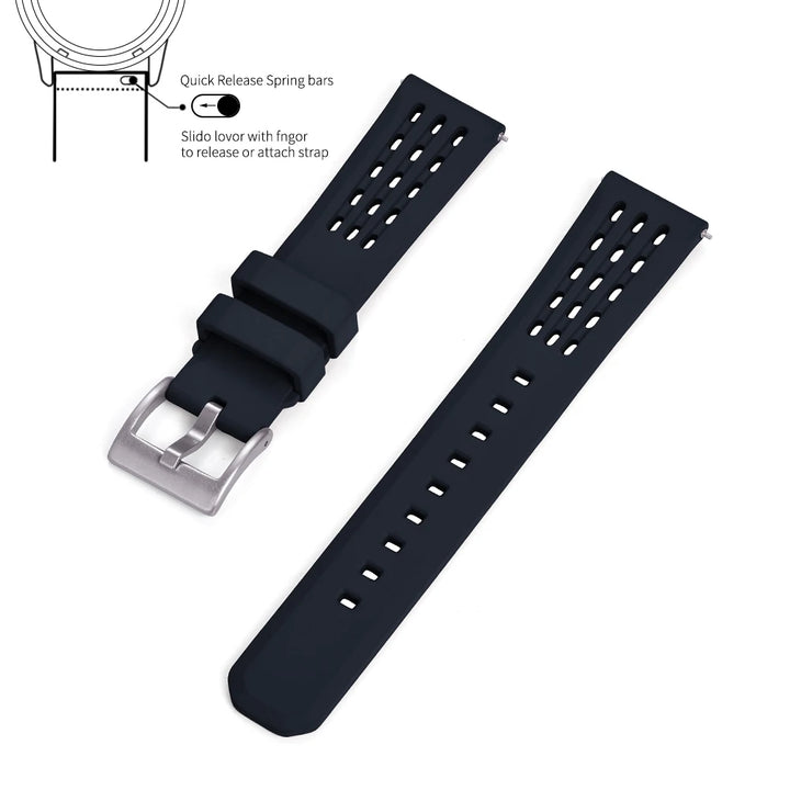 Premium-Grade Porous Structure Quick Release Fluorine Rubber Watch Strap 20mm 22mm New Design FPM/FKM Rubber Watch Band