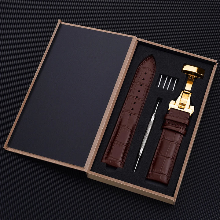 Cowhide Leather Watch Strap with Butterfly Clasp (18-22mm)
