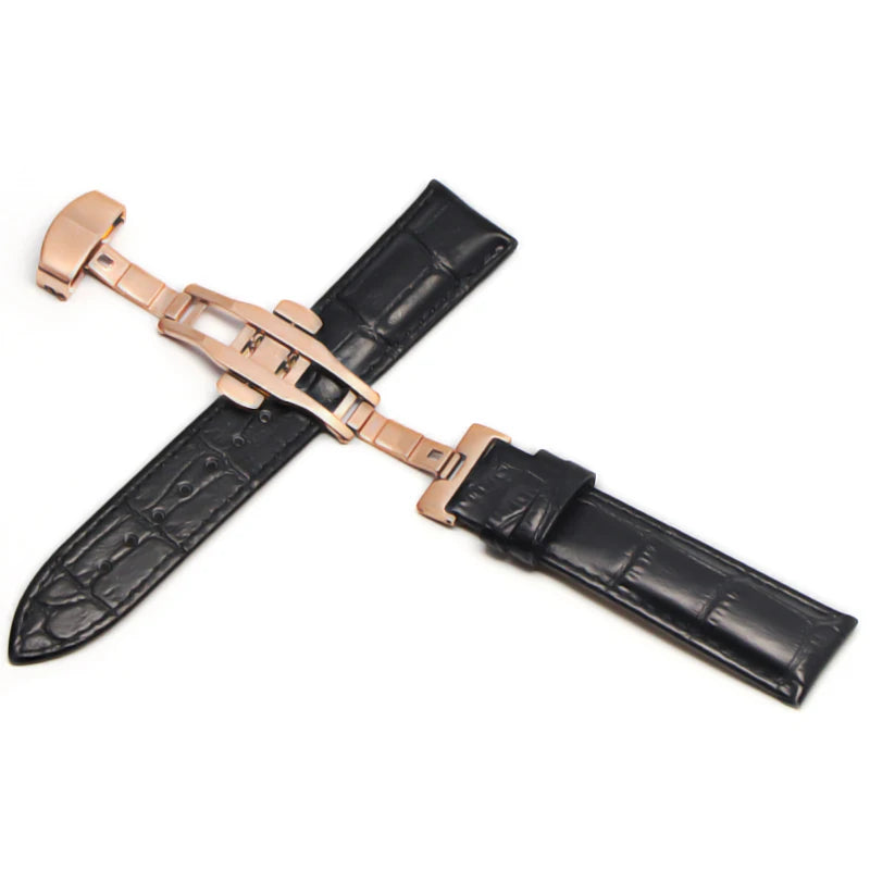Genuine Leather Watch Strap with Steel & Butterfly Buckle (18-20mm)