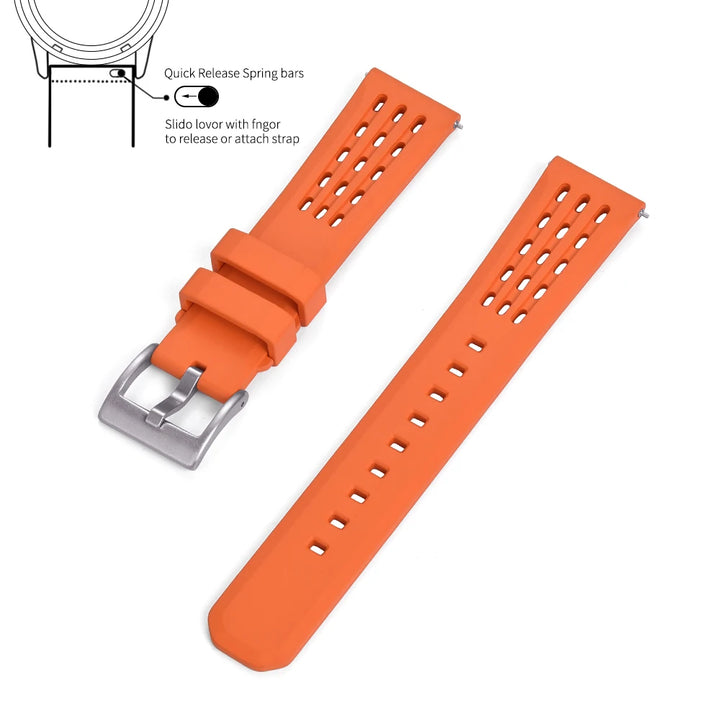 Premium-Grade Porous Structure Quick Release Fluorine Rubber Watch Strap 20mm 22mm New Design FPM/FKM Rubber Watch Band