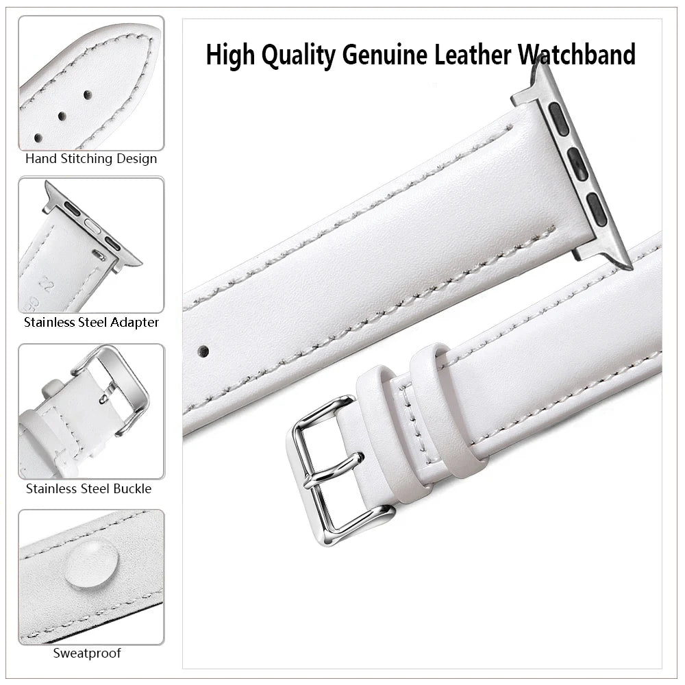 Genuine Leather Apple Watch Band 40–49mm for iWatch Series 3–8 & Ultra