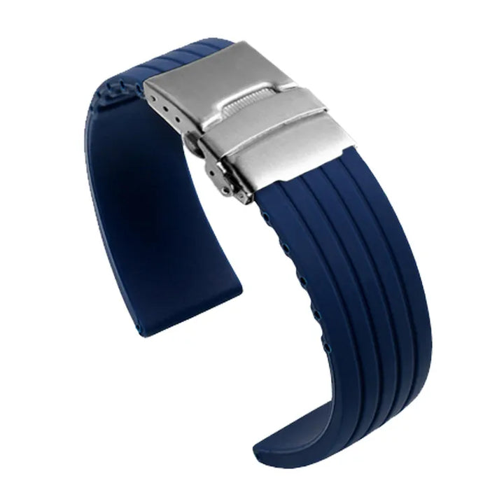 Striped Rubber Tire Watch Band 18–24mm with Deployment Buckle