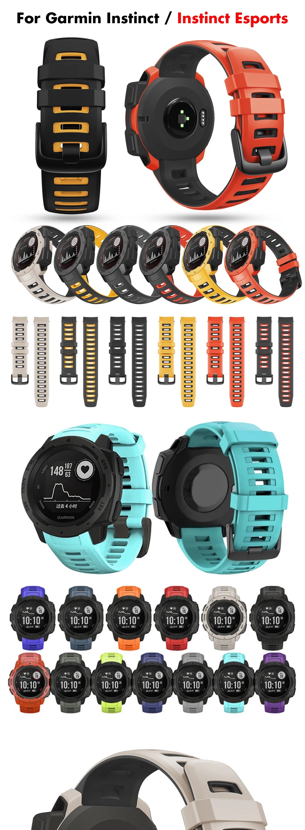 Silicone Replacement Watch Strap 22mm for Garmin Instinct & Instinct Esports