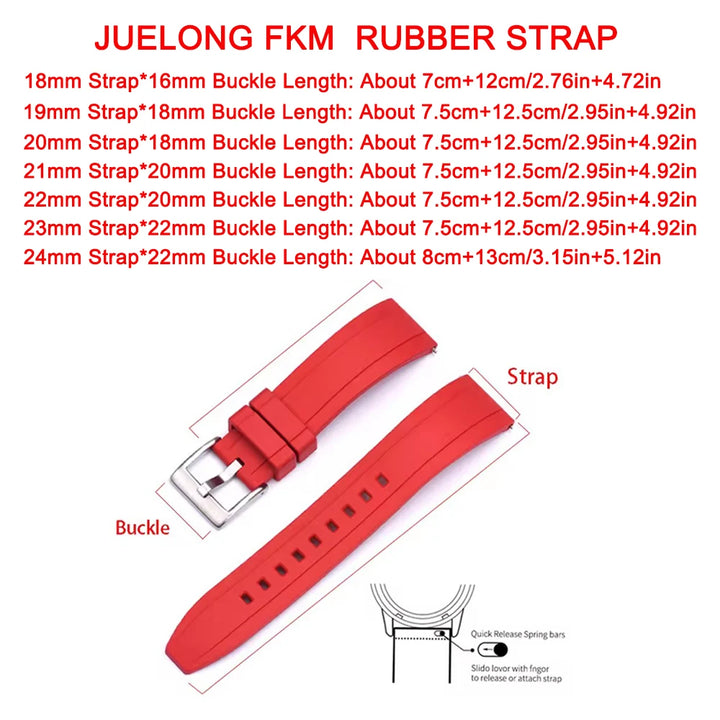 Premium Grade Vulcanized FKM Rubber Watch Strap 18mm 19mm 20mm 21mm 22mm 23mm 24mm Quick Release Watchbands