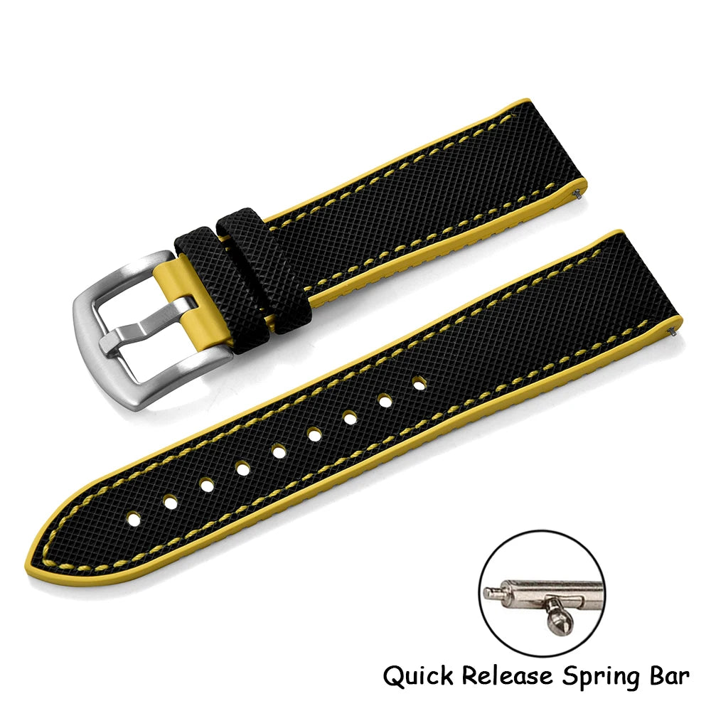 18/20/22/24mm Universal FKM Rubber Strap Waterproof Quick Release Sailcloth Leatehr Watch Band For Longines Seiko Omega IWC Belt