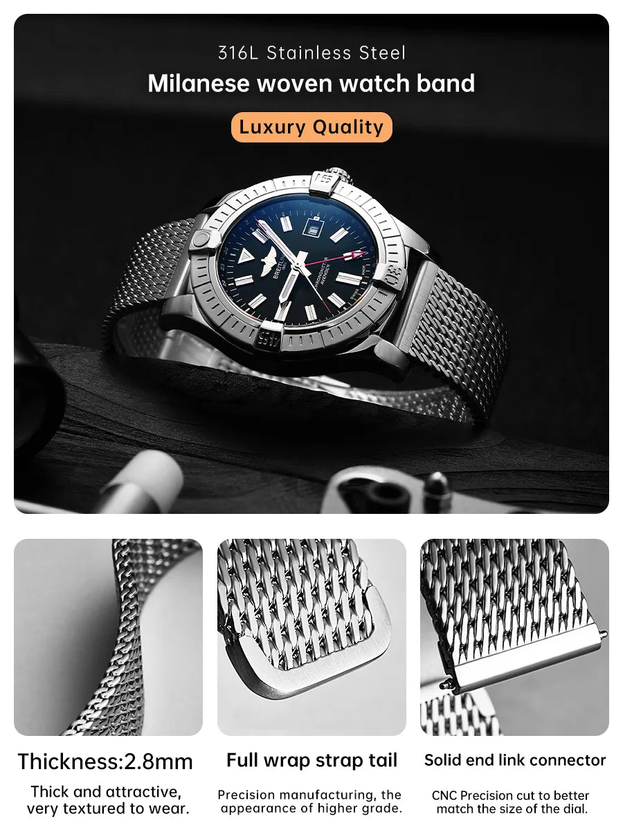 316L Stainless Steel Milanese Watch Strap 20–22mm for Rolex, Omega, IWC, Breitling – MAIKES
