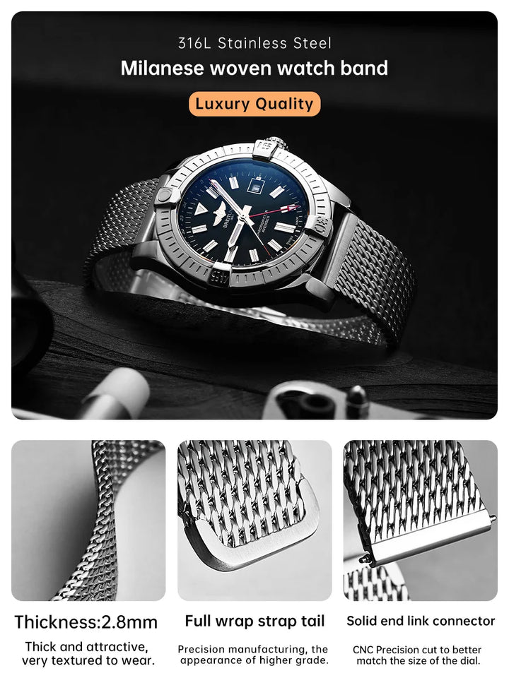 316L Stainless Steel Milanese Watch Strap 20–22mm for Rolex, Omega, IWC, Breitling – MAIKES