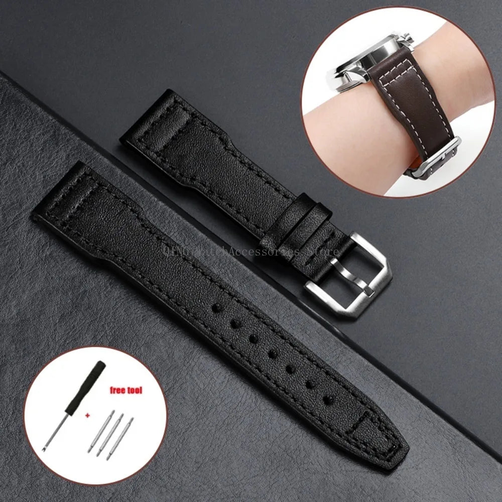 Genuine Cowhide Leather Strap for IWC Pilot – 20/21/22mm, Folding Buckle