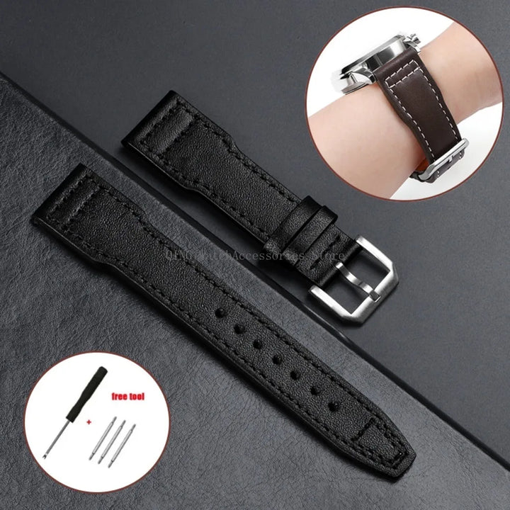 Genuine Cowhide Leather Strap for IWC Pilot – 20/21/22mm, Folding Buckle