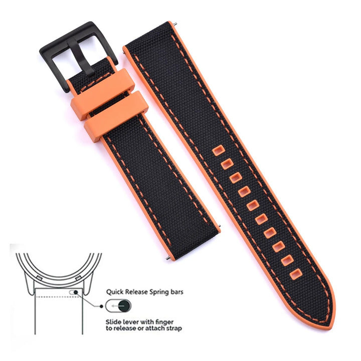 Premium Hybrid FKM Nylon Watch Band Quick Release Rubber Watch Strap 20mm 22mm Watch Strap Watch Replacement Watchband