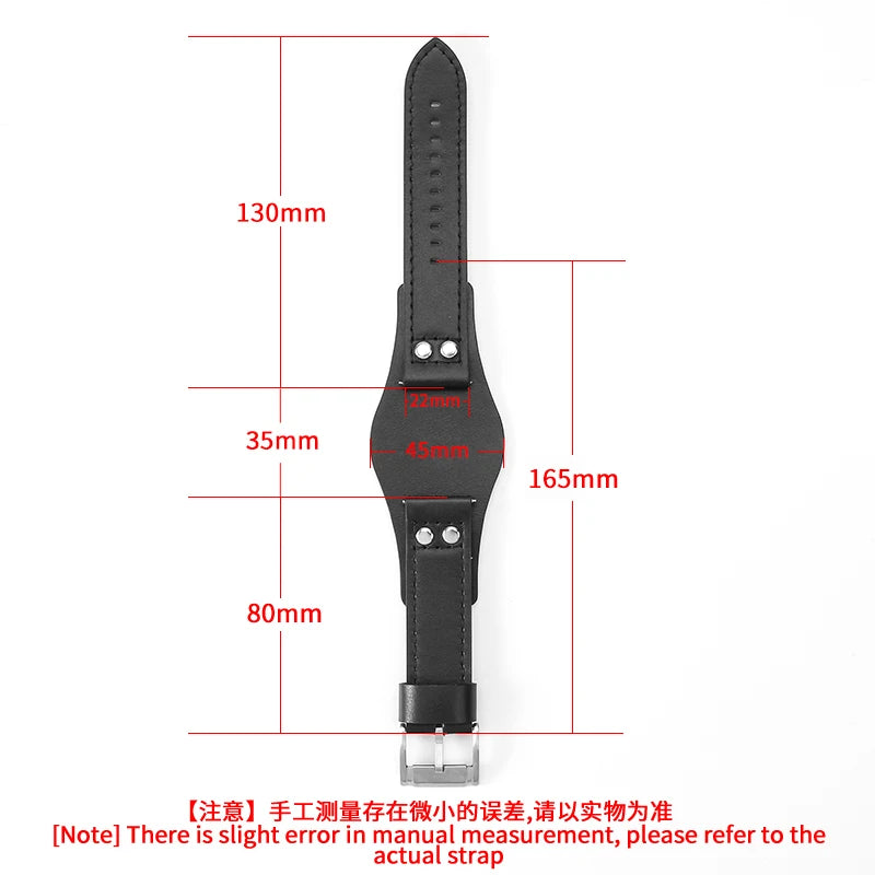 Genuine Leather Watch Strap for Fossil 22mm – Black & Brown, Rivet Style