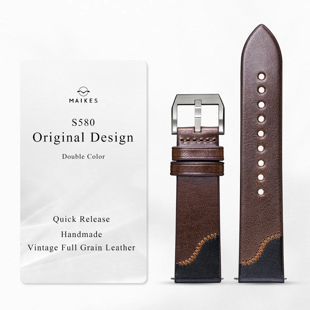 Maikes Luxury Design Bicolor Watch Strap Quick Release With Rose Gold Buckle Handmade Stitching Full Grain Leather Watch Strap