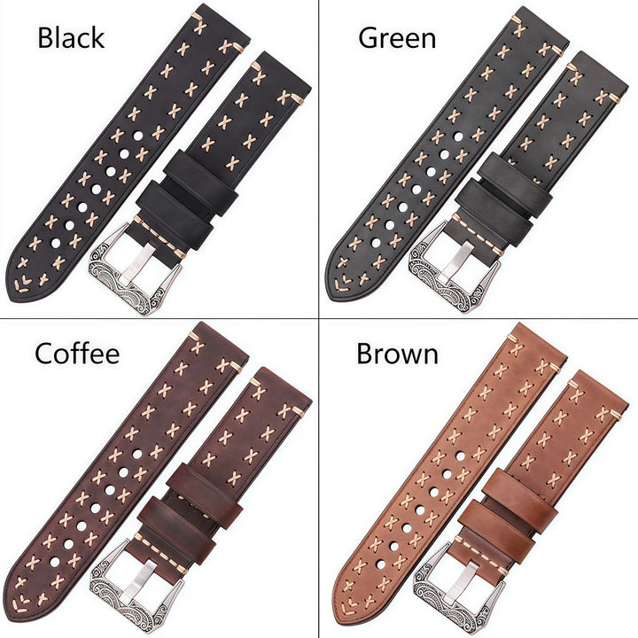 Handmade Genuine Leather Watch Strap 22–24mm with Retro Stainless Steel Buckle