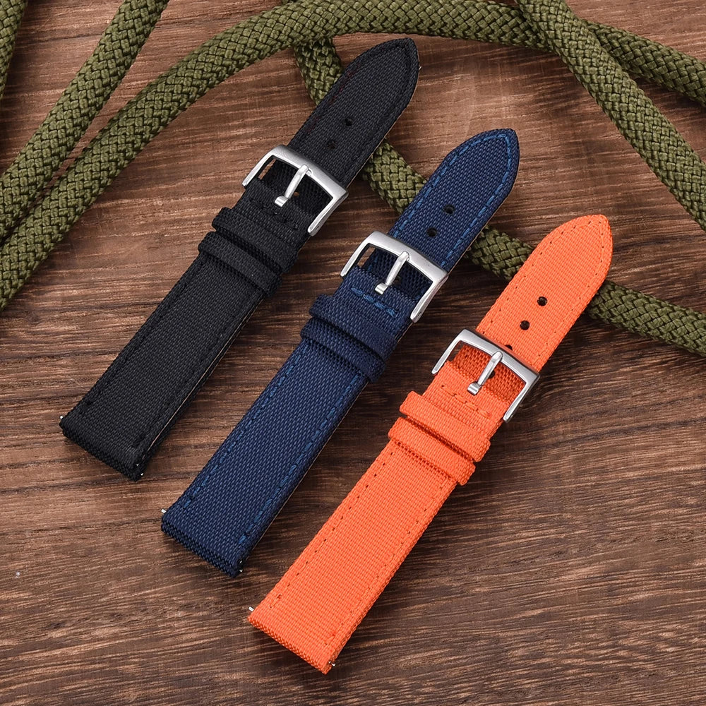 New Design Hybrid Canvas Nylon Leather Watch Strap 18mm 20mm 22mm Bracelet Quick Release Replacement Black Khaki Red Watchbands
