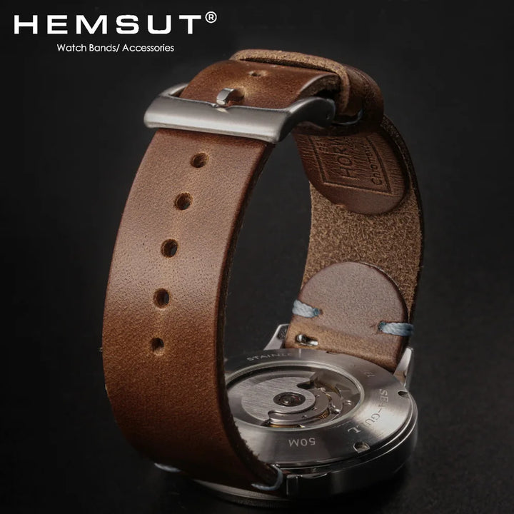 HEMSUT Leather Watch Bands 20 22mm Soft Wrap Handmade Wrist Straps Horween US Chromexcel 18mm 19mm 21mm
